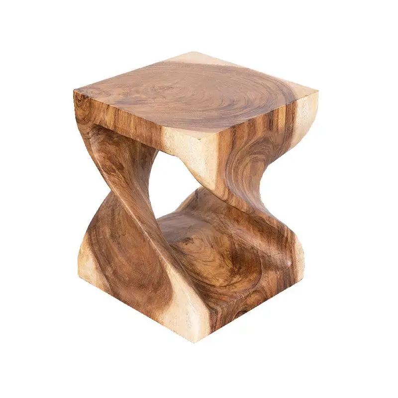 Wood Twist Square Table Floor Stand para sala de estar, móveis de sotaque, fezes asiáticas e orientais, decoração de interiores