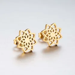 Rose Flower Lotus Tree Stud Earrings Women Girls Stainless Steel Gold Color Black Mini Earring Studs Yago Jewelry Gift New