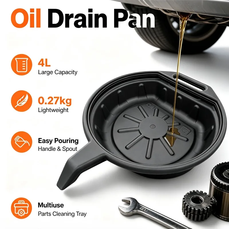 1PCS Heavy Duty Waste Oil Drain Pan with Handle Leak Proof Collector Basin for Car & Motorcycle Fluid Changes