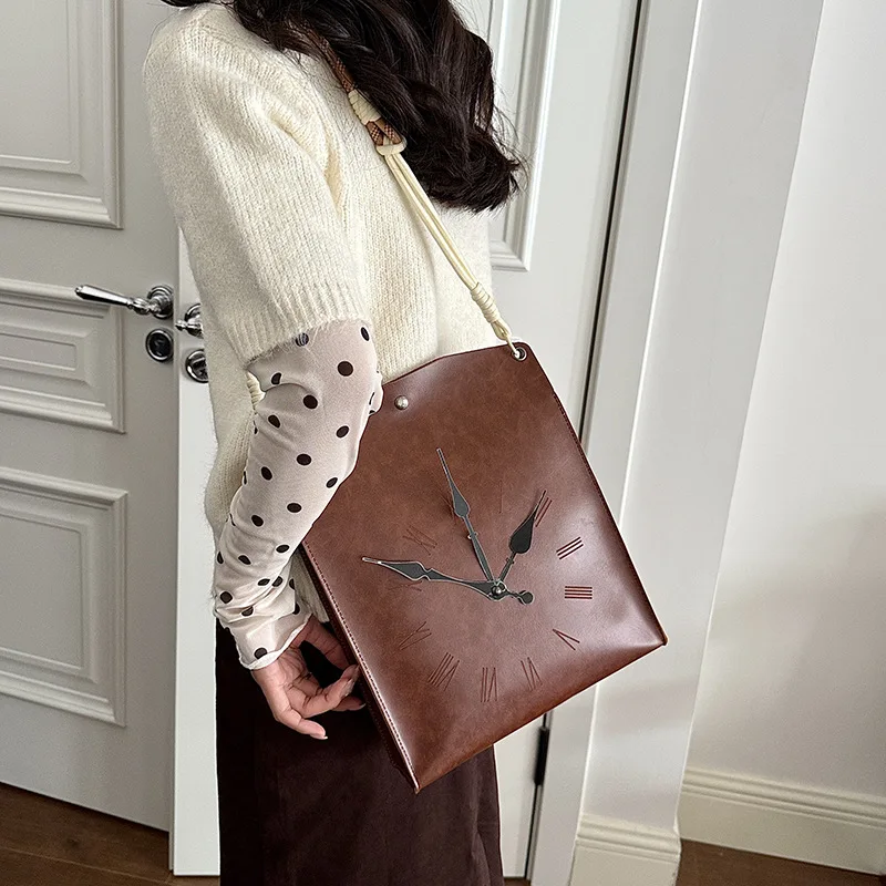 Creative Clock Print Underarm Bag New Fashion Creative Women's Bucket Handbag Shoulder Bag