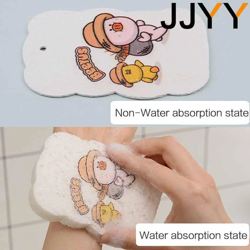 Double Sided Wood Pulp Sponge Dish Cleaning Brush Reusable Natural Scrubbing Pad for Kitchen Home Cleaning Tool