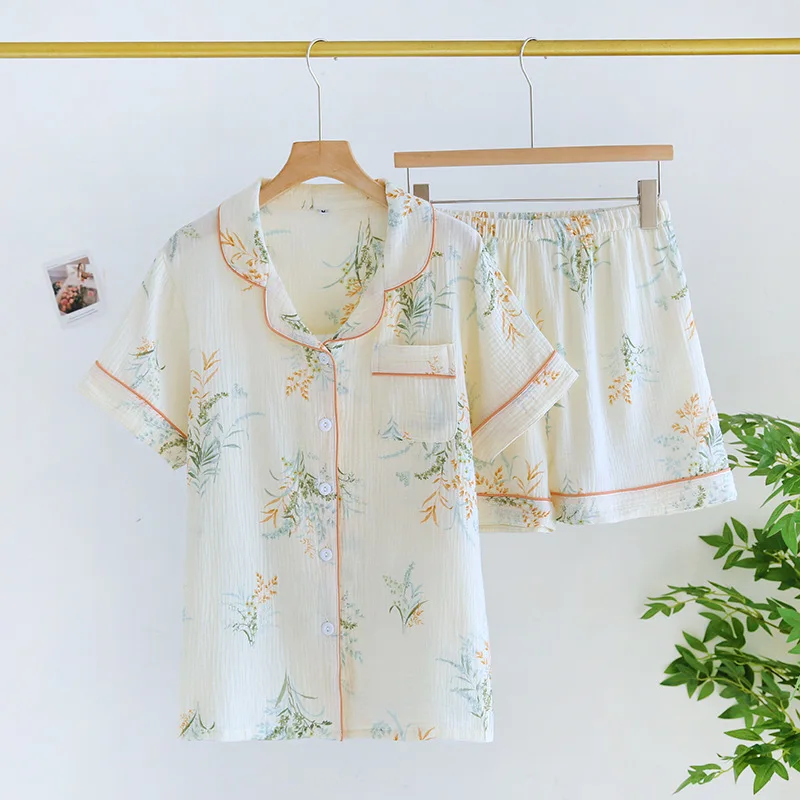 2024 Japanese Summer New Women\'s Pajama Set 100% Cotton Short sleeved Shorts Two piece Set Thin Breathable Home Furnishing Set