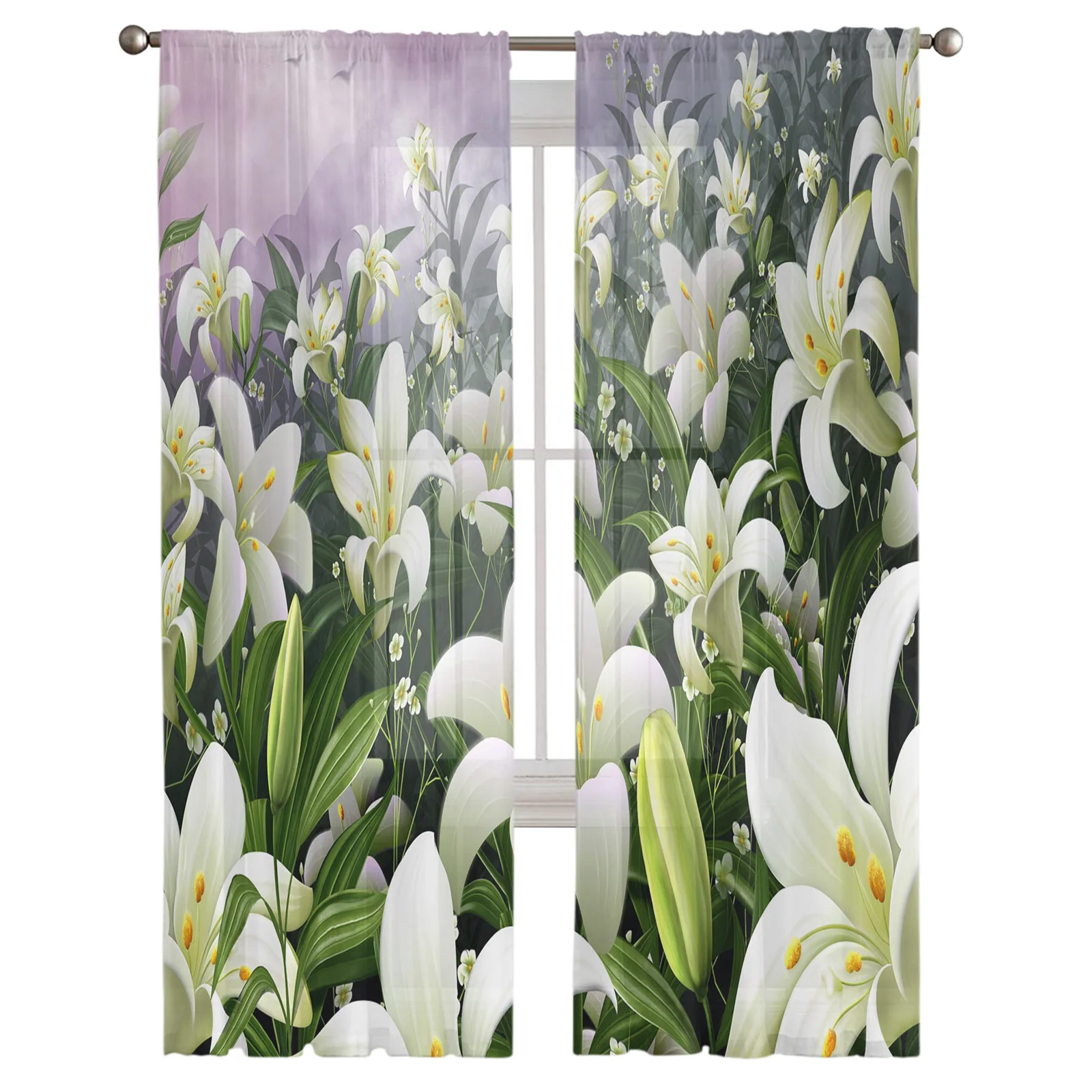 Magnolia Flower Sheer Tulle Curtains for Living Room Window Treatment Home Coffee Party Decor Bedroom Balcony Drapes