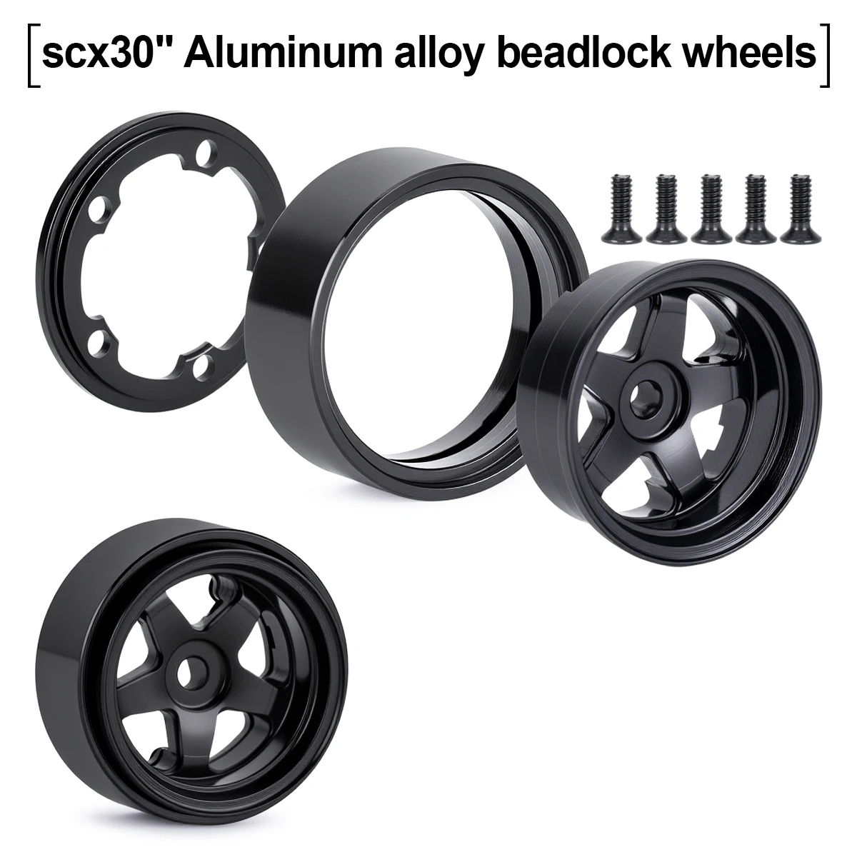 4Pcs Aluminum 0.7 inch Beadlock Wheel Rims 5-Spokes Hub & Rubber Tires for 1/30 RC Crawler Car Axial SCX30 Upgrade Parts