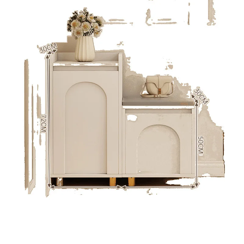

French cream style shoe changing stool, shoe cabinet can be sat at the door of the home, the stool is integrated, and the15