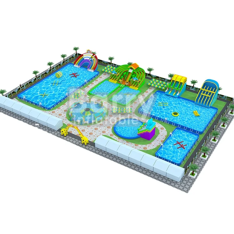 Customized Your Site Kids Playground Inflatable Water Park Slide With Pool