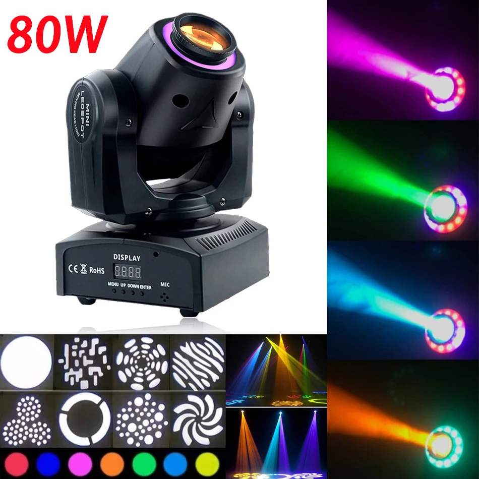 New LED Lights Moving Head Beam Led Spotlights 80W Rotating Lamp Dj Disco Club Stage Party Bar Effect Light Pattern Spotlight