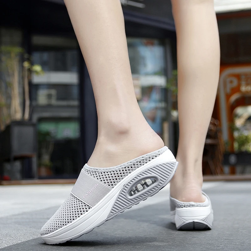 Sneakers Air Cushion Women Walking Shoes Comfortable Breathable Casual Mother Shoes Platform Increasing Height Slip-on Sandals