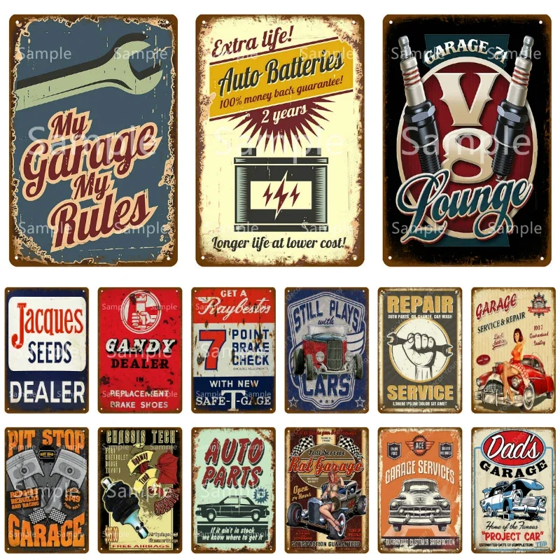 Letreros de Metal Vintage V8 para decoración de garaje, carteles de hojalata, reglas de garaje, pintura de barra de aceite de Gas, póster de placa, decoración de pared de Pub, YL048