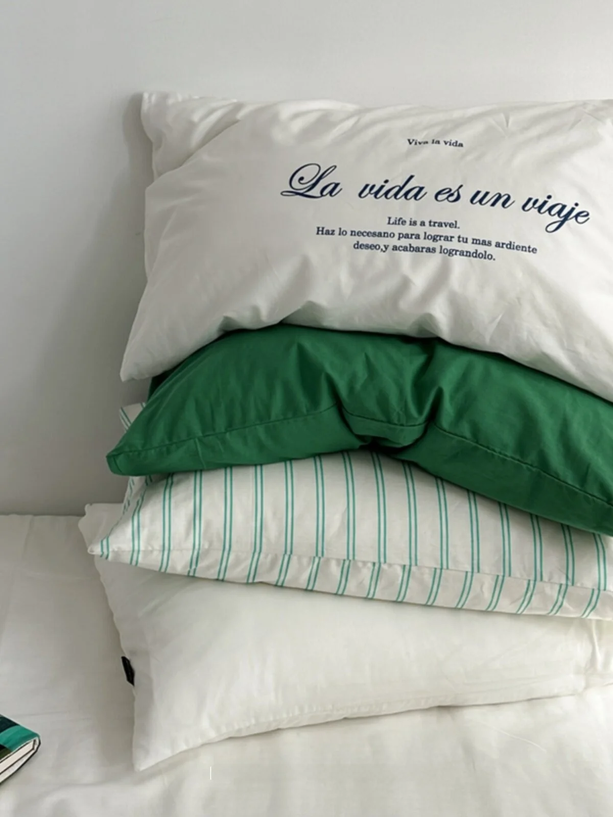 Pure Cotton Pillowcase Forest System Green Stripe Single Item Matching Pillow Core Inner Case Pillow Skin Single Pillowcase