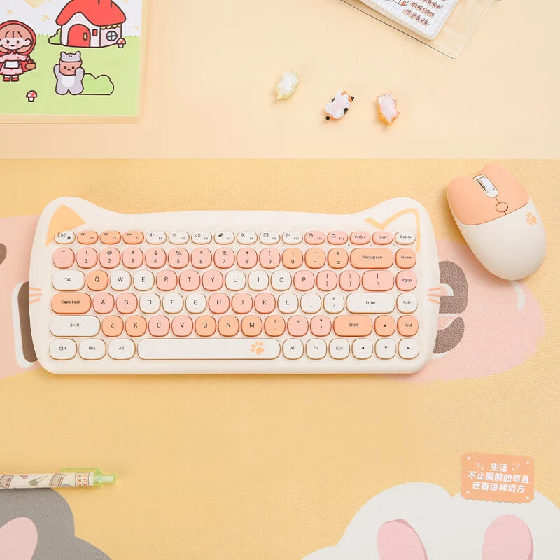 

MOFii GEEZER Lovely Cat Macaron Wireless Keyboard and Mouse Set Cat Ears Girls' Office Mute keyboard for iMac/Android