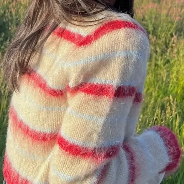 Knitted Cardigan Women Clothing Striped Knitwears Single Breasted Autumn Winter Vintage Versatile Short Sweater Round Neck Coat image 3