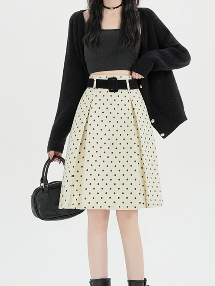 

Retro Korean Polka Dot f Skirt Women's Winter New High Waist Slim A-Line Versatile Sli Skirts Faionable Everyday Wear
