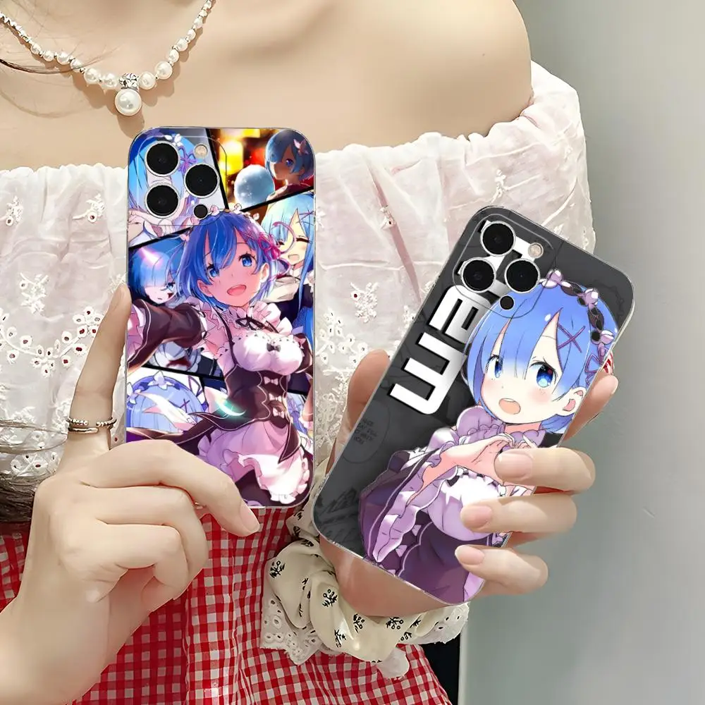 

Чехол для телефона ReZero Rem Waifu для iPhone 17 16 15 14 13 12 11 X XR XS Air Pro Max Plus Mini, прозрачный, цветной, красивый