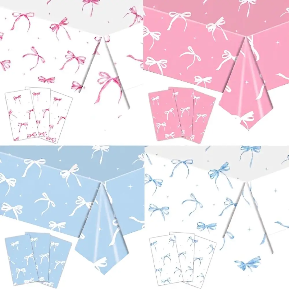 Cute Bow Birthday Theme Table Clothes Disposable Rectangular Table Cover Waterproof Plastic Tablecloth Party Decorations