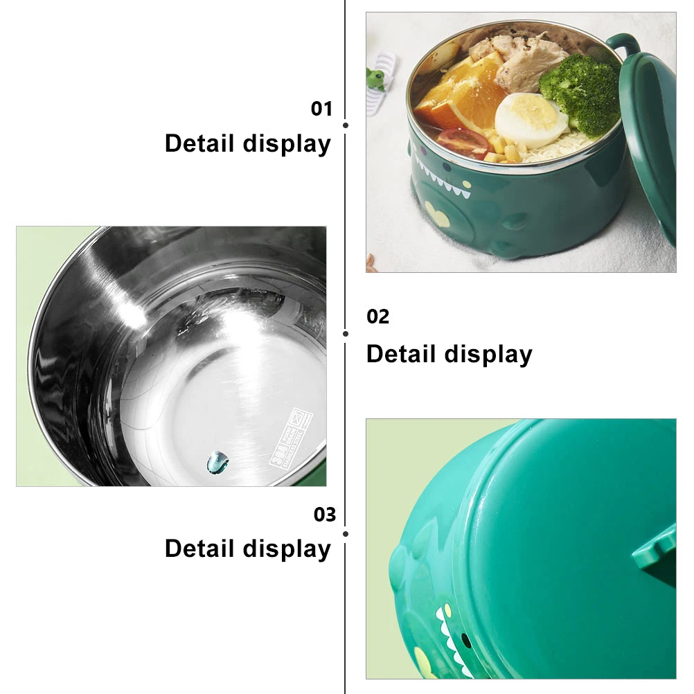 

1pc Stainless Steel Noodle Bowl Large Capacity With Lid Insulated Food Container For Camping Picnic Home Restaurant Use Green