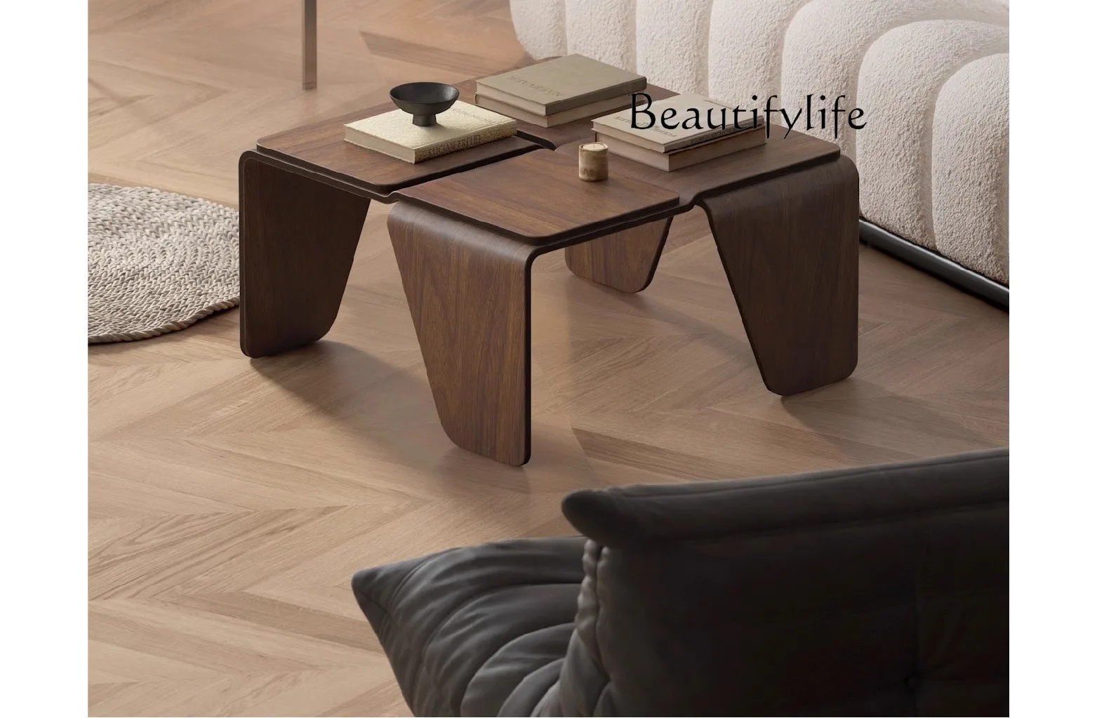 

Coffee Table Deformable Mid-Ancient Style Small Apartment Modern Living Room Sofa Multi-Functional High-Grade Low Table