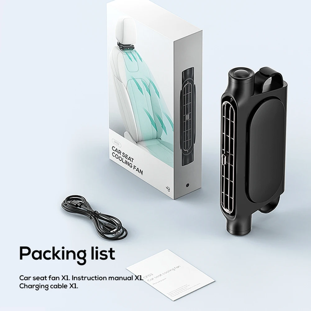 Ventilatore portatile per seggiolino auto Ventilatore di raffreddamento per poggiatesta per auto regolabile a 3 velocità Ventola di raffreddamento ad aria alimentata tramite USB per sedile anteriore posteriore