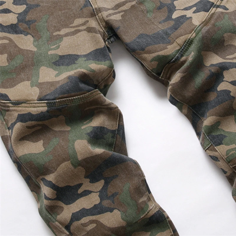 Autnmn 2022 Fashion Punk Men Stitching Camo Jeans Mid-Waist Casual Zip-Up Pants Streetwear Trend