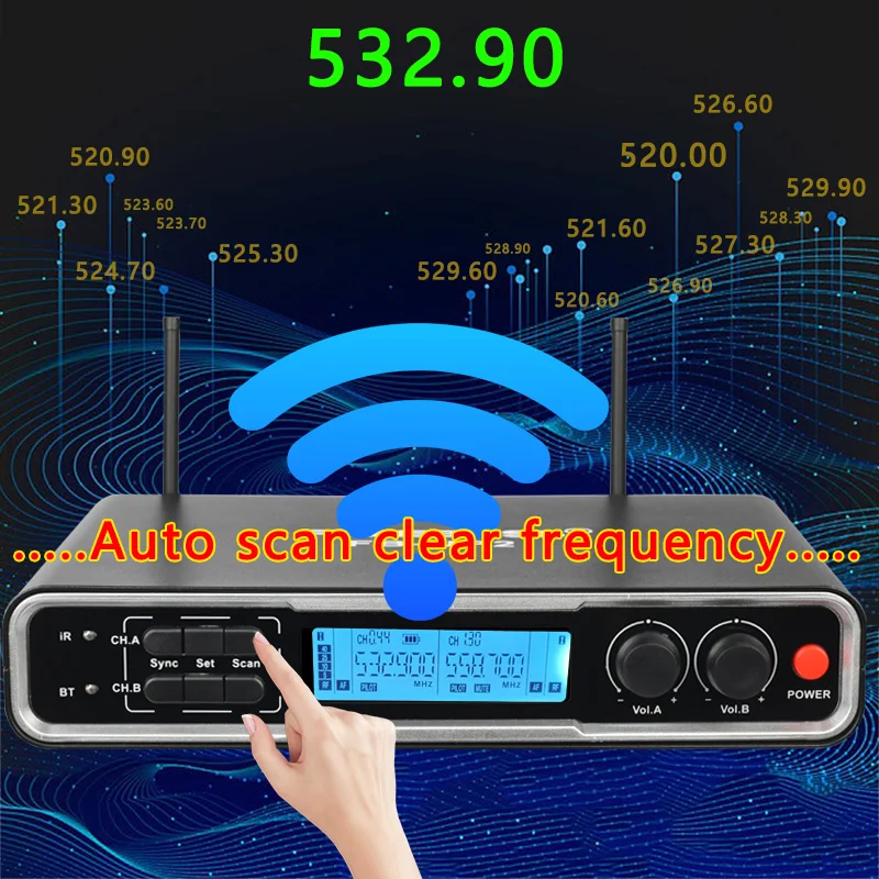 Freeboss Uhf Draadloze Microfoon 2*100 Kanalen Bluetooth Auto Scan Frequentie Functie 18650 Li-Batterij Dynamische Mic FB-UP2