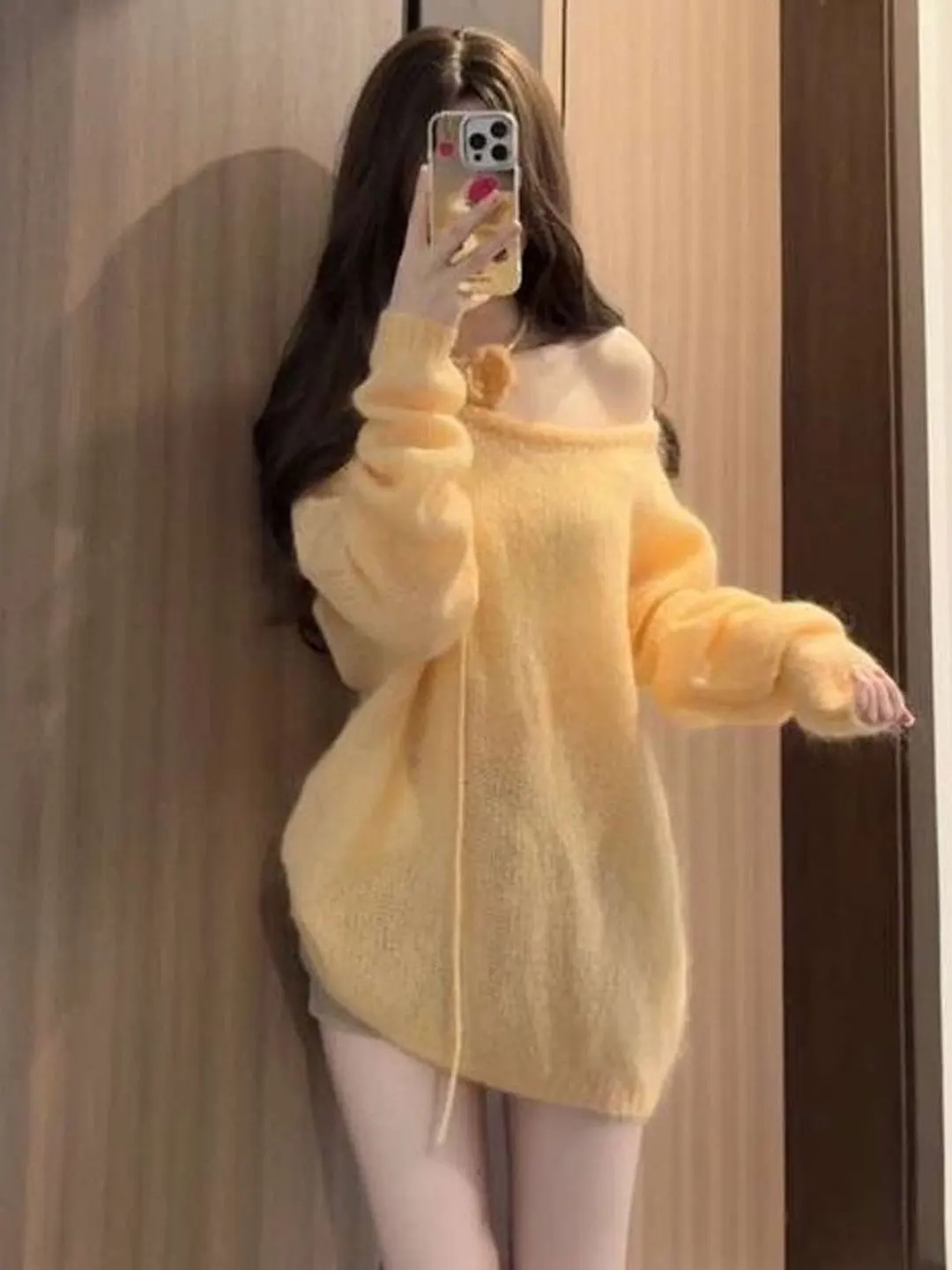 

Korean Sle Sweater orts Set oulder Bared Two-Piece Spring Faion Comfortable Long Sve Cotton Casual Outfit for Women