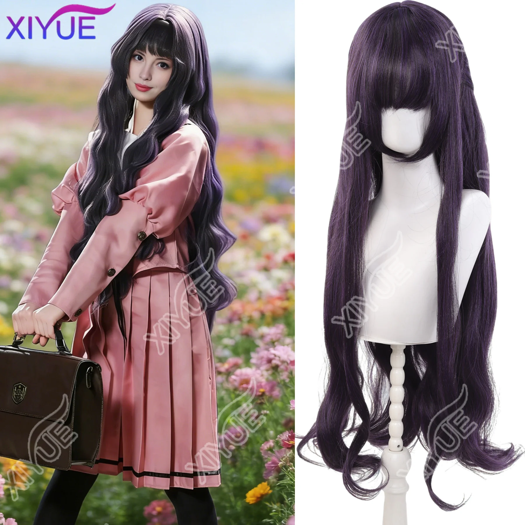 

XIYUE Cosplay Synthetic Wig 80cm Long Purple Gray Woman Hair Anime Heat Resistant Wigs