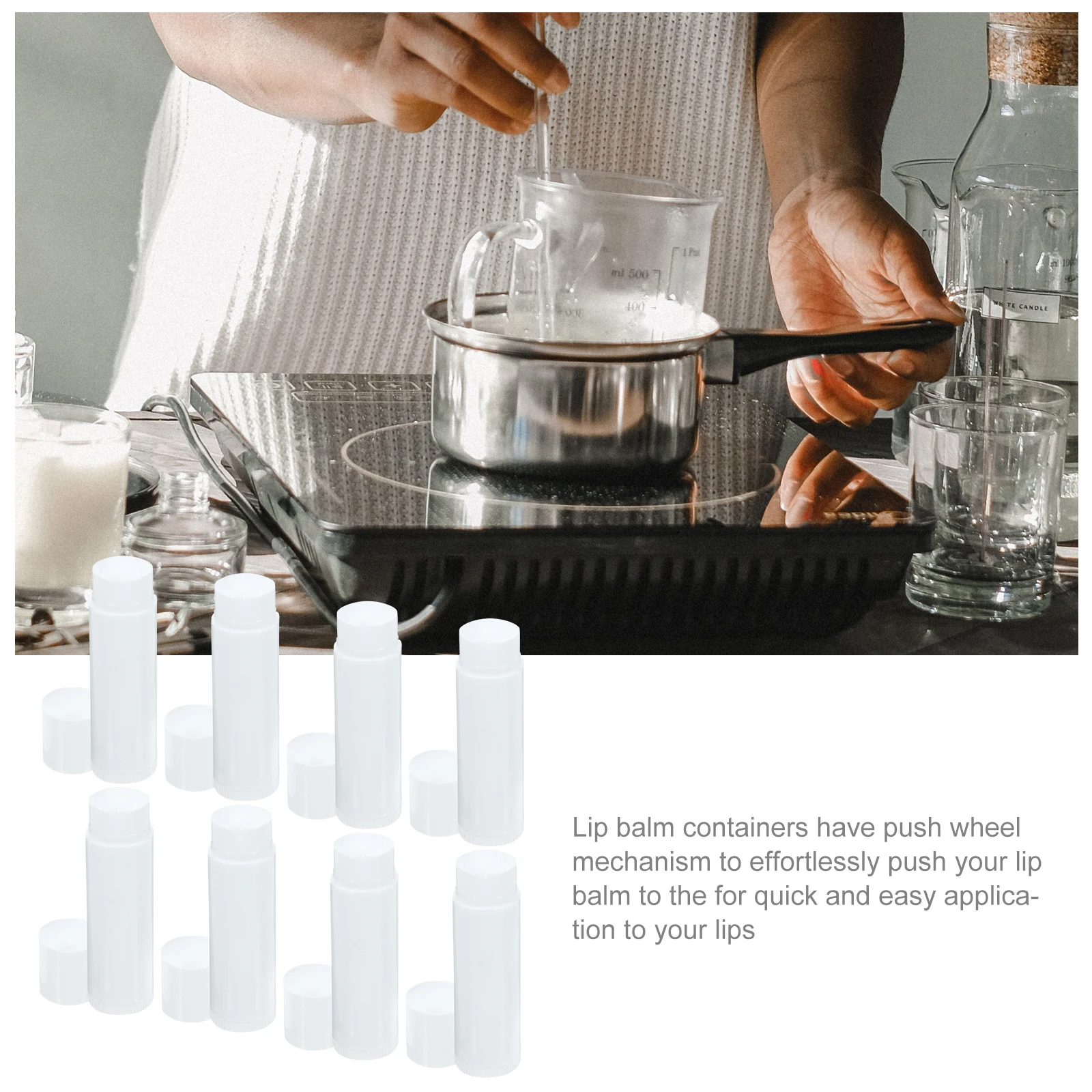 50Pcs 립밤 튜브 천연 폴리프로필렌 투명 흰색 캡 DIY 립밤 글로스 컨테이너용 푸시 휠 메커니즘