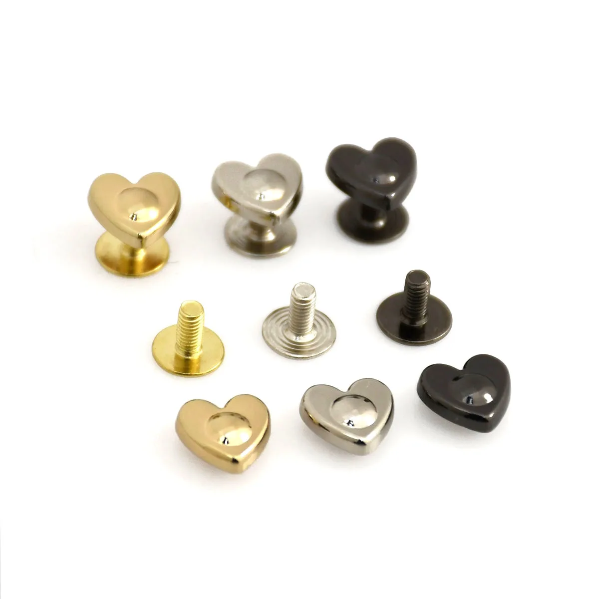 10pcs Heart Shape Metal Screw Back Rivets for DIY Leather Studs Nail Garment Leather Craft Belt Wallet Bag Decoration Hardware