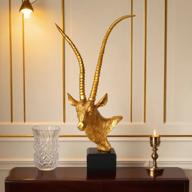 Antelope Golden Head Statue Resin Animal Sculpture for Bedroom, Living Room, Study, and Office Desk Decoration Ornaments
