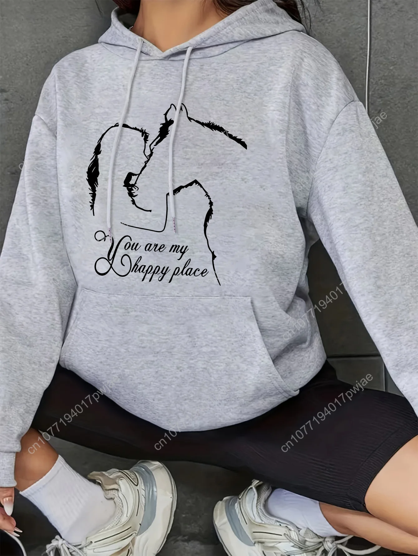 [Sudadera con cappuccio accogliente] Felpa con cappuccio in pile di peluche da donna accogliente |   Felpa a maniche lunghe con stampa Silhouette Horse & Rider, cappuccio con coulisse, Ma