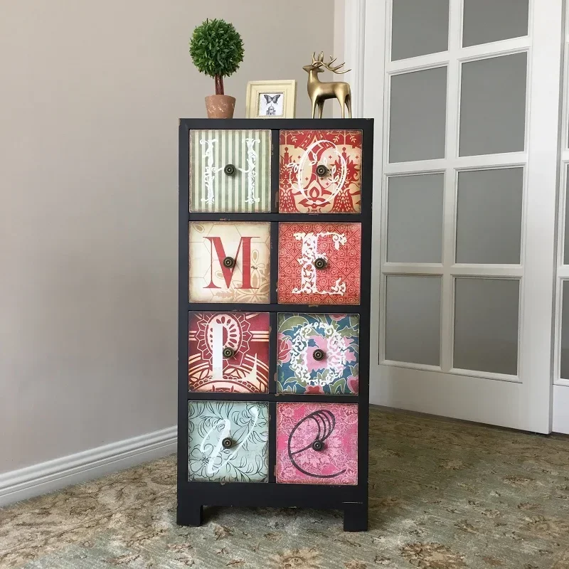

American Country Four-Bucket Cabinet Living Room Storage Cabinet Decoration Storage Chest of Drawers Living Room Black