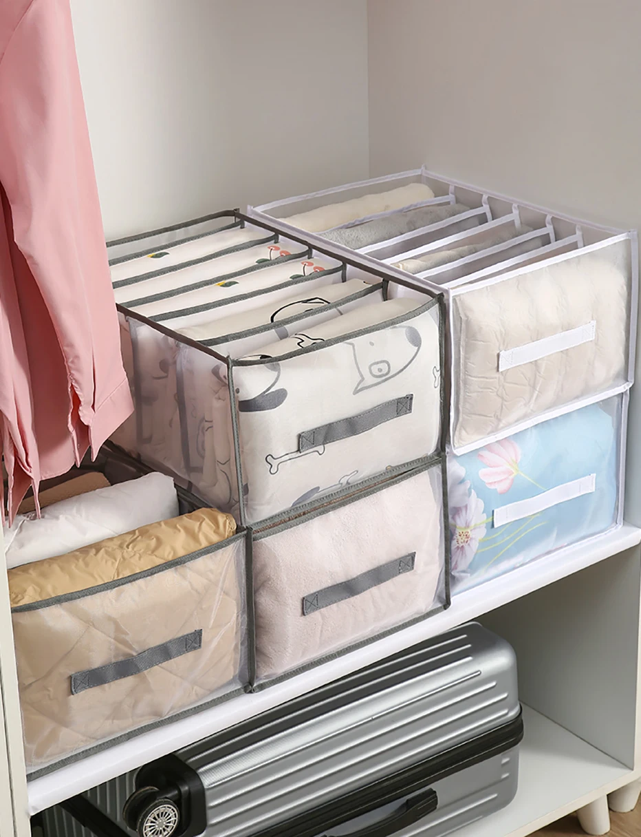 1pc Five-grid Mesh Storage Box Large-capacity Clothes And Quilt Cover Home Wardrobe Organization Storage Box