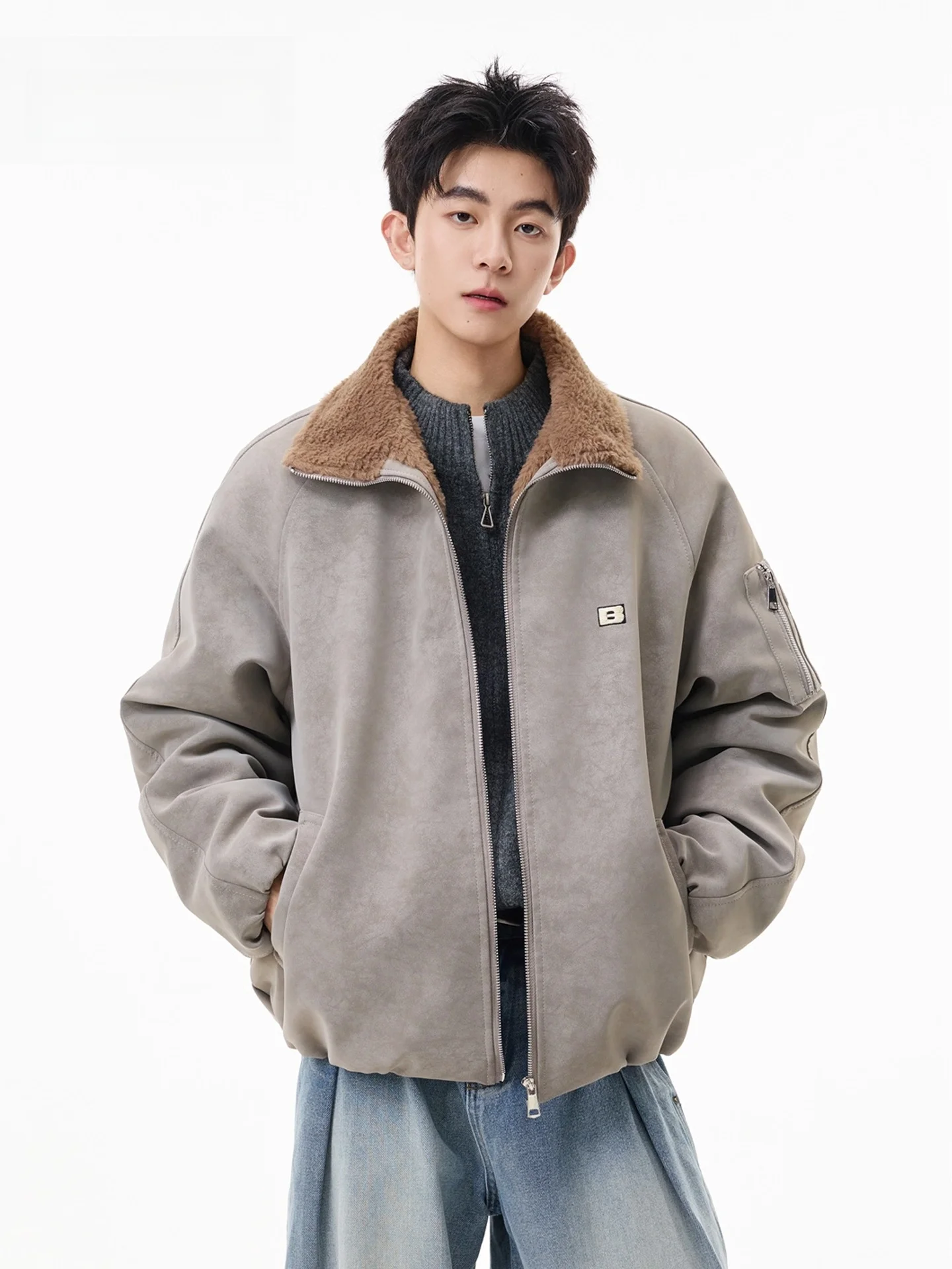 

Мужская хлопковая куртка из искусственной кожи с мехом кролика в американском стиле, осенне-зимняя теплая рабочая одежда, хлопковое пальто для пар...