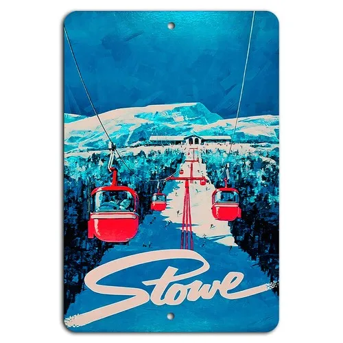 Stowe Vermont Vintage Ski Resort Sign - Winter Decor 8x12 Inch Aluminum  -aluminum