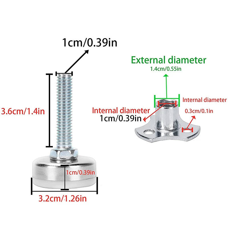 8Pcs Furniture Leveler Tee Nut Kit 3/8-16” Thread, Adjustable Furniture Legs for Cabinets or Tables to Adjust Height of The Leg