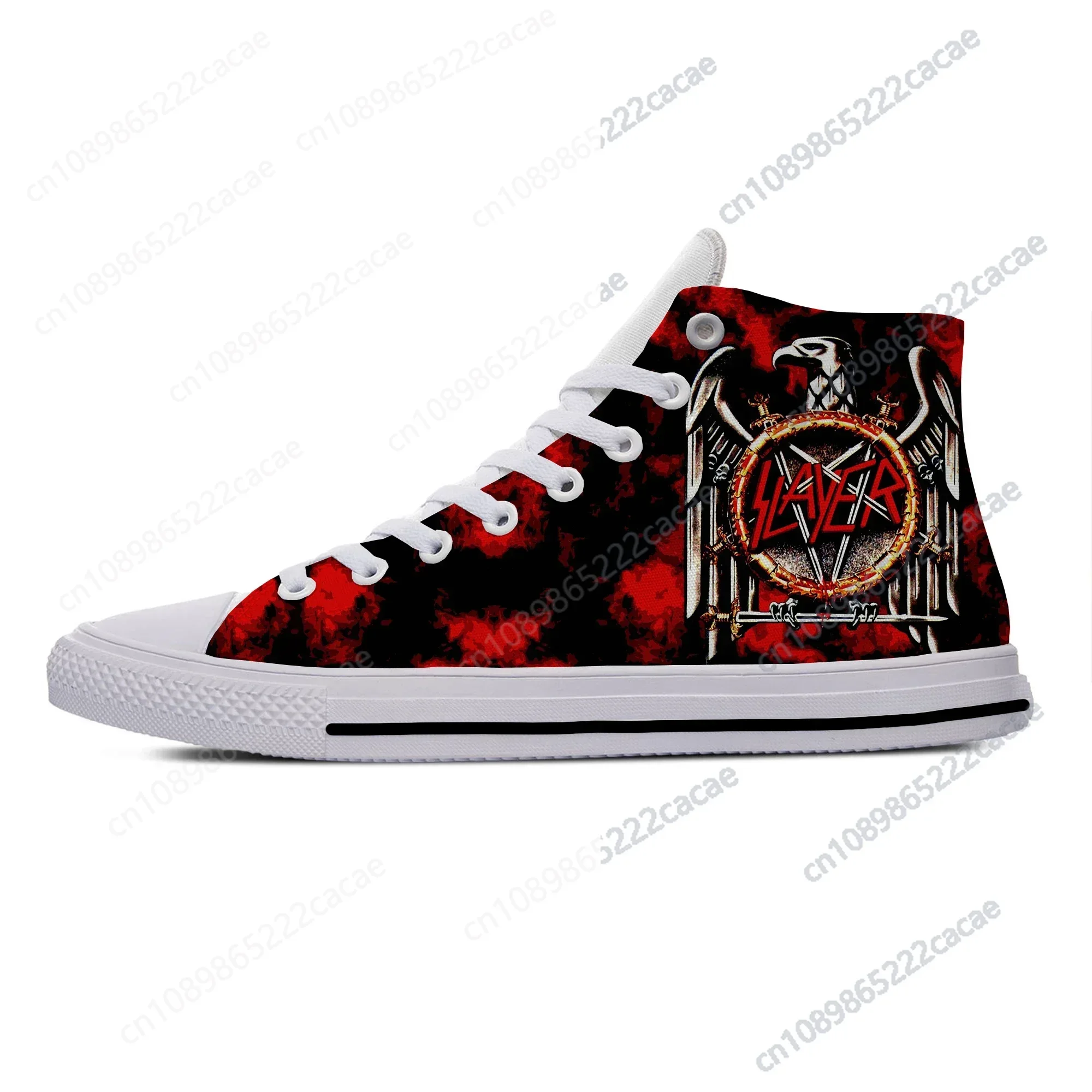 Slayer heavy metal rock band horror assustador moda casual sapatos de pano alta superior leve respirável personalizado das mulheres dos homens tênis