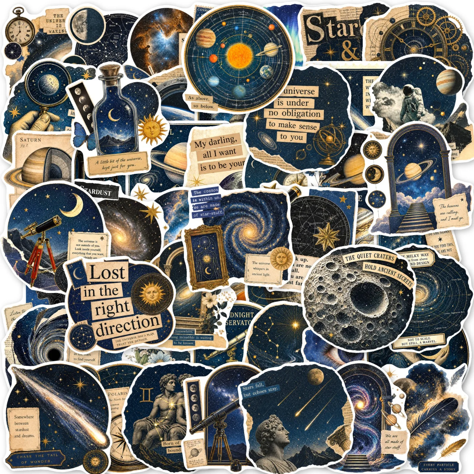 50pcs Retro Astronomy Universe Planets Stickers for Suitcase Phone Notebook Galaxy Moon Astrology Aesthetic Decals Sticker