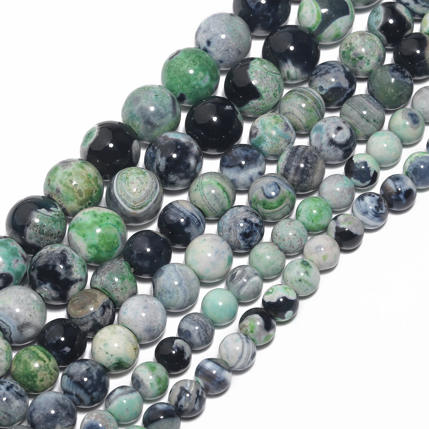 6/8/10mm Natural Stone Green Fire Agate Beads Round Loose Spacer Beads for Jewelry Making DIY Necklace Bracelet Accessories 15\'\'