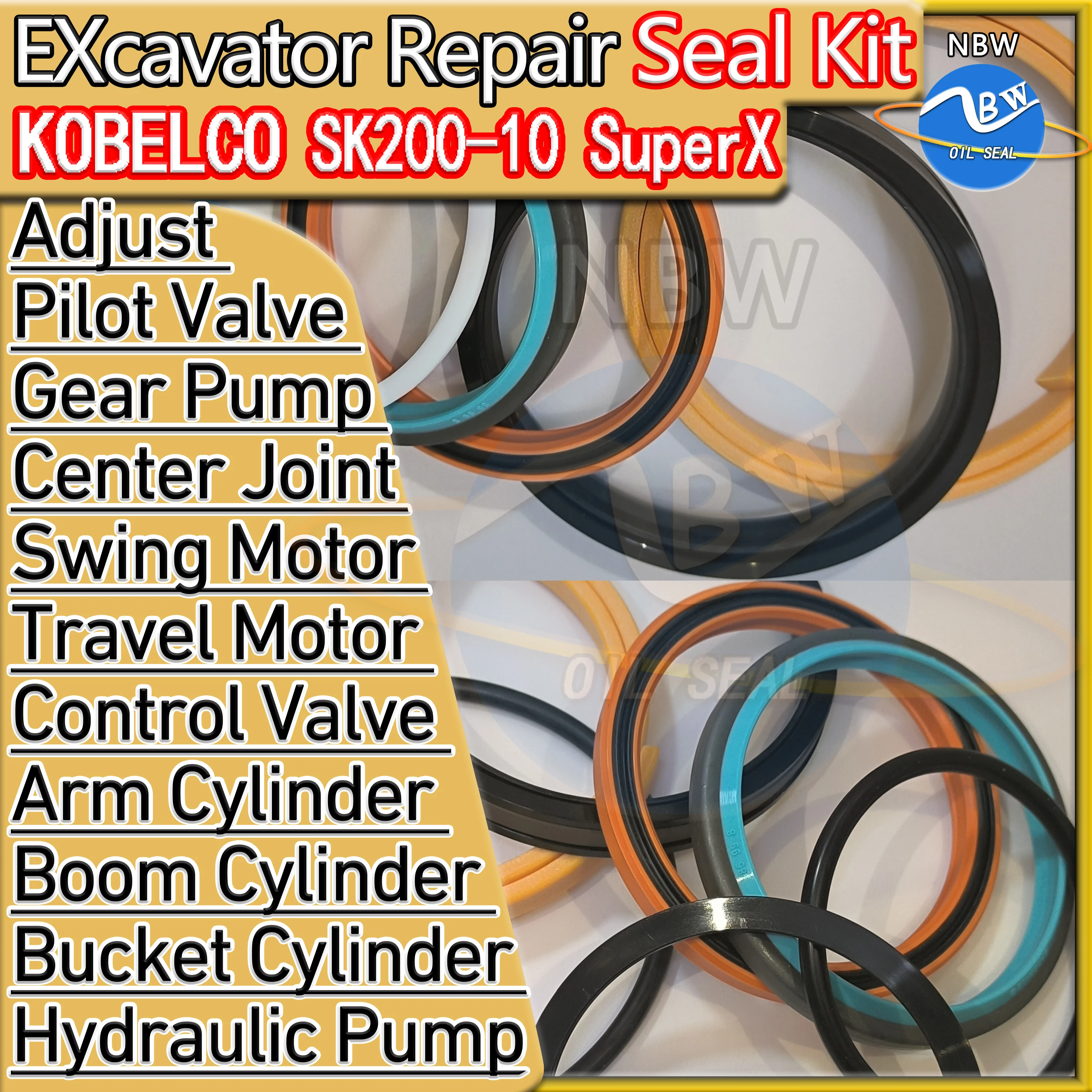 KOBELCO SK200-10 SuperX Oil Seal Kit Pilot Valve Gear Pump Center Joint Excavator Hydraulic Repair O-ring Motor SK20010 SuperX