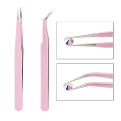 Pink Stainless Steel Tweezers for Manicure Nail Art Tools Eyelash Extension Nipper Clip Pick up Tool