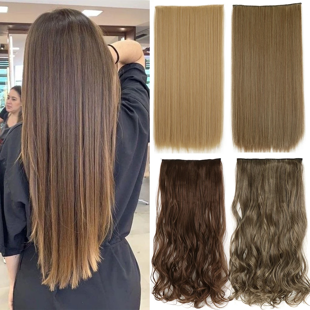 Synthetic No Clip Invisible Wire Hair Extensions Straight Natural Black Blonde One Piece False Hairpiece Hair Extension