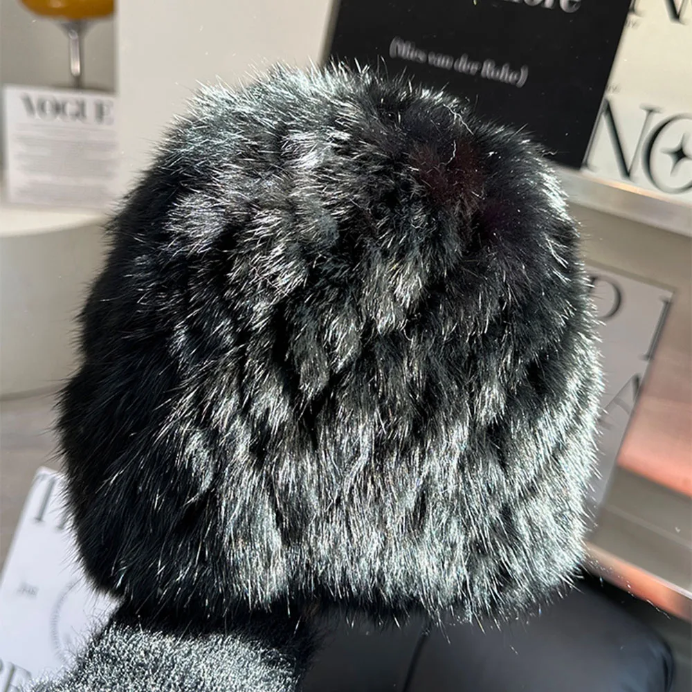 2024 New Fashion Russian Women Knitted Real Rabbit Fur Bomber Hats Winter Lady Warm Fluffy Rabbit Fur Hat Good Elastic Fur Caps