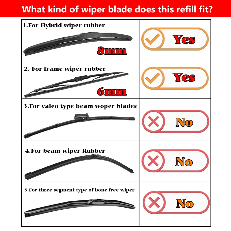 KAWOO 8mm/6mm Car Windscreen Wiper Blade Insert Soft Rubber Strip (Refill) 14\