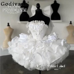 Girly Exquisite Elegant Lolita Strapless Dress Women Bow Lace Splicing High Quality White Shorts Ball Gown Princess Party Dress