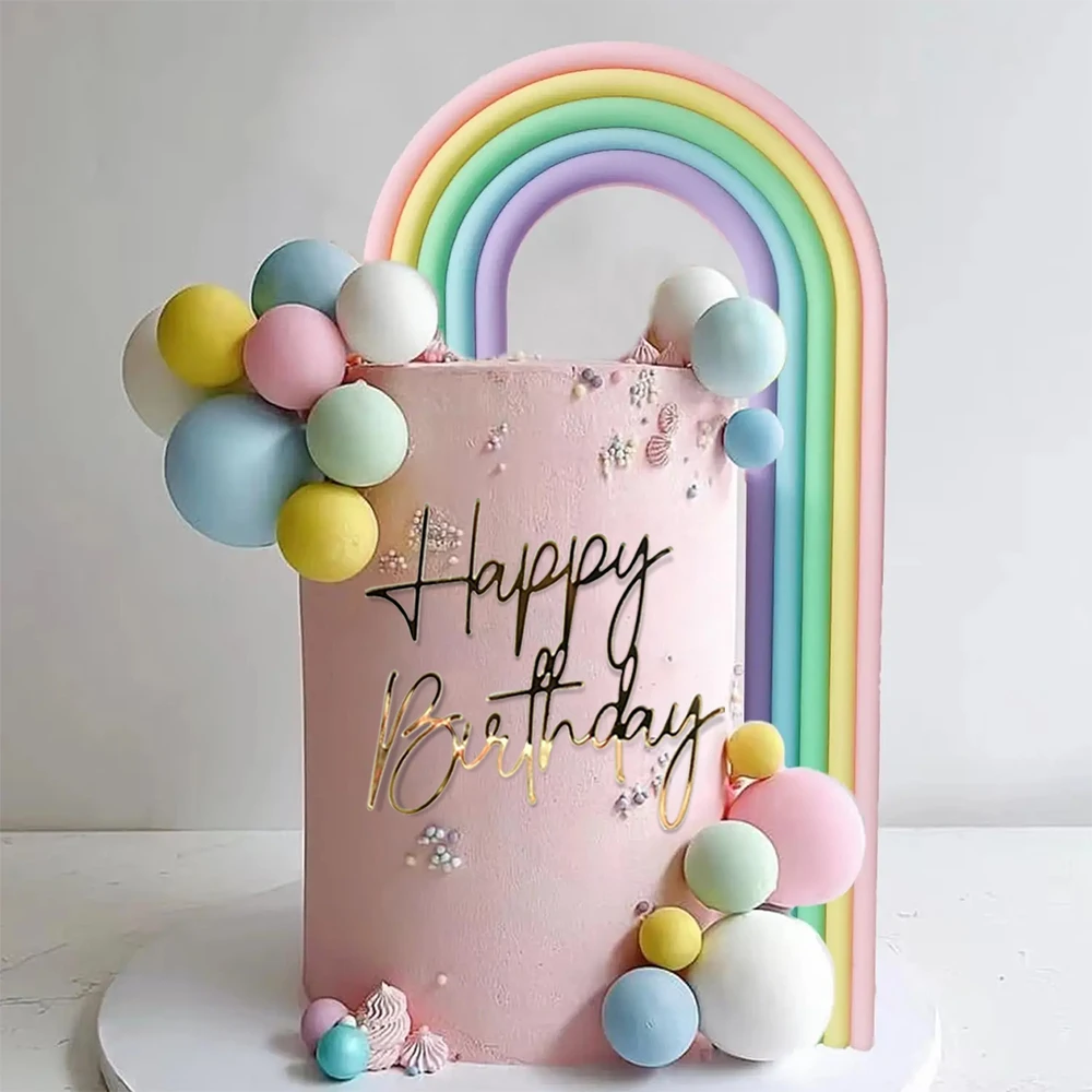 2pcs Boho Rainbow Party Happy Birthday Cake Toppers for Boho Rainbow Birthday Girls Baby Shower Birthday Party Cake Decorations