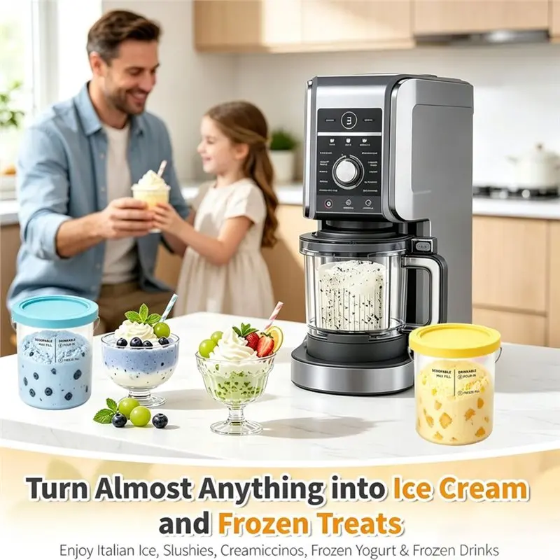SHGO-4PCS Ice Cream Pints Cups 24Oz For Ninja NC501 Series Ice Cream Maker Freezer Containers With Lids And Handle