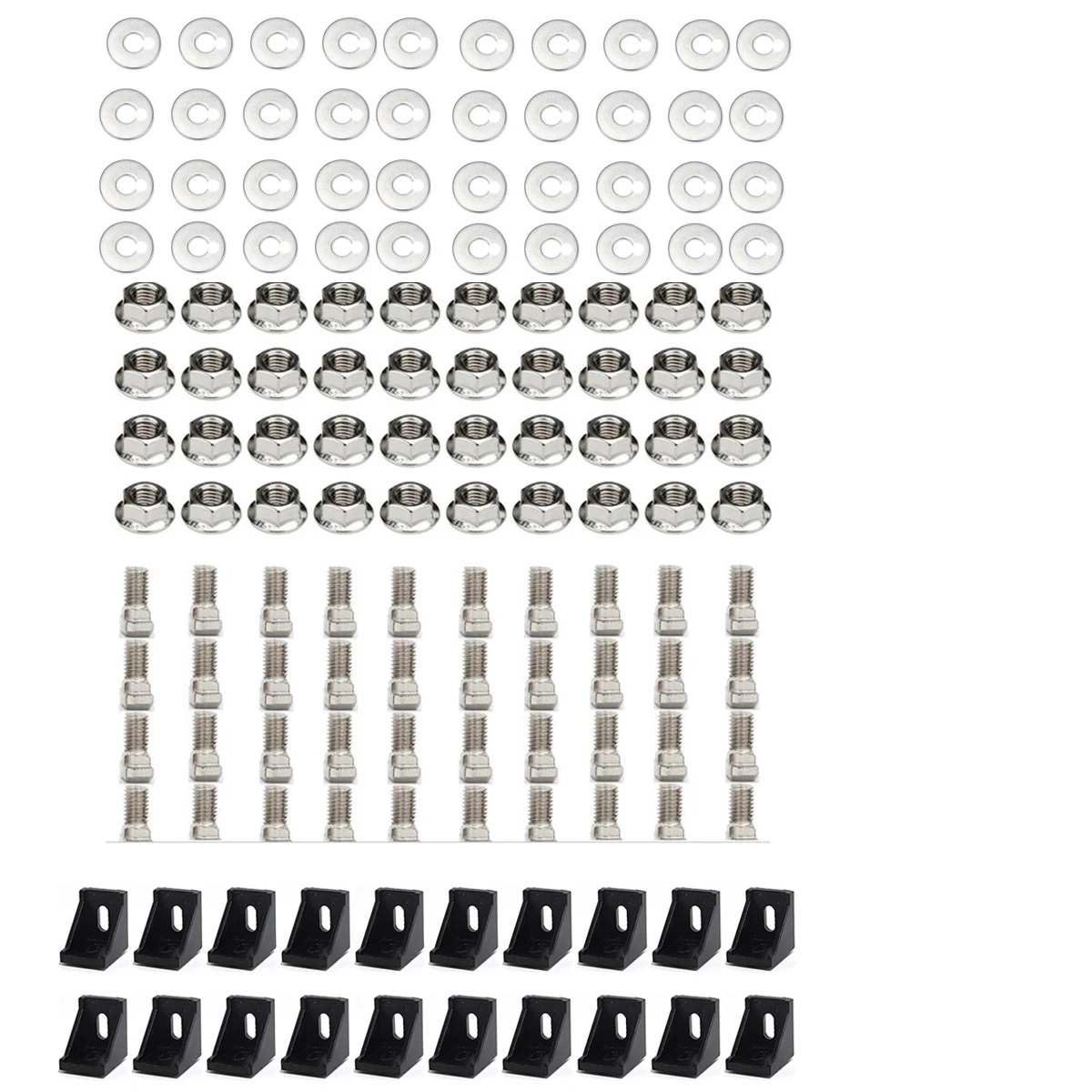 

140pcs 3030 Aluminum Profile Connector 20pcs Corner Bracket +40pcs M6x16mm T Bolt Screws+40pcs M6 Hex Flange Nuts+ 6x16x2 Gasket