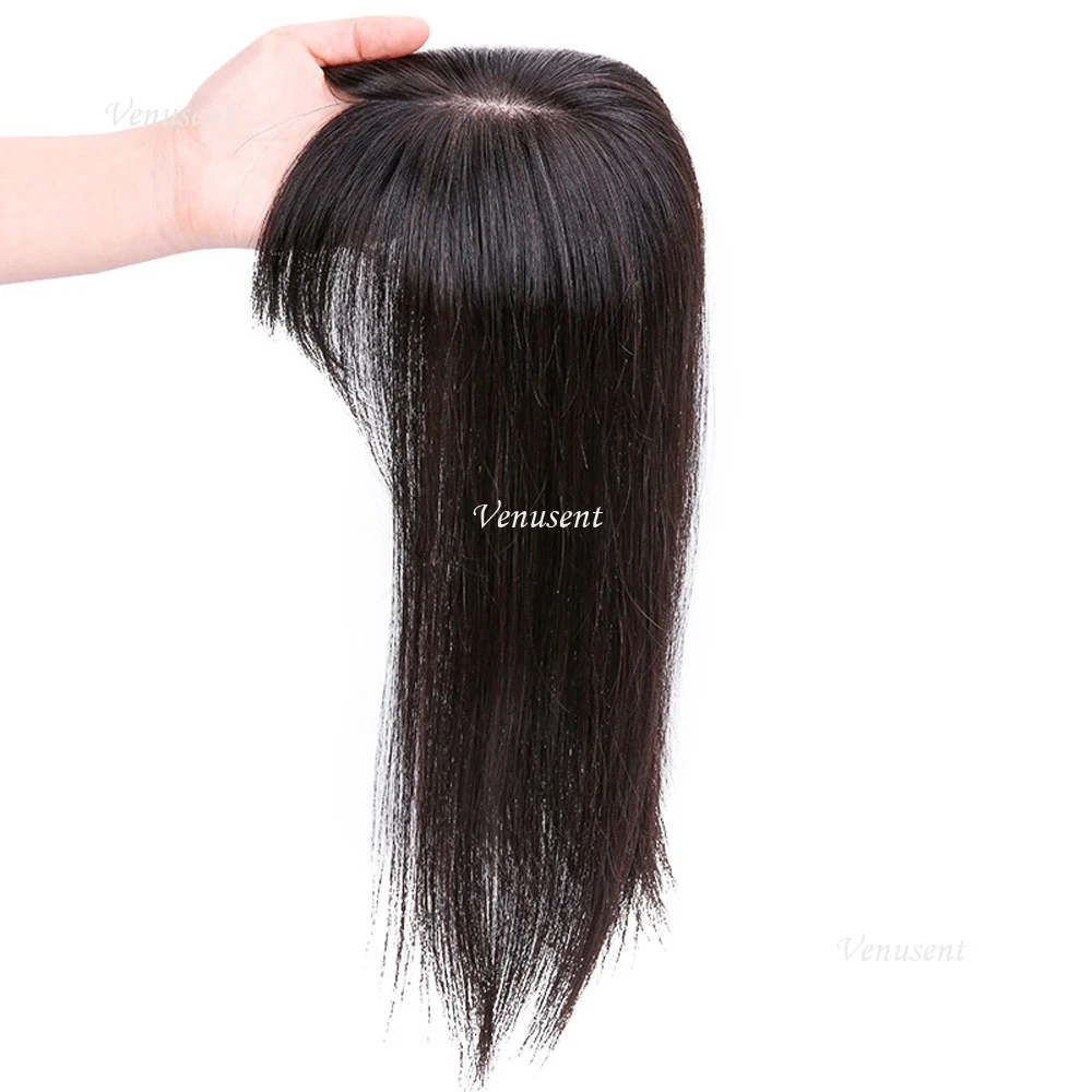 4D Fringe Overlay Silk Base Human Hair Topper with Bangs For Women Virgin European Hair Silk Scalp Top Toupee Hair Piece 6