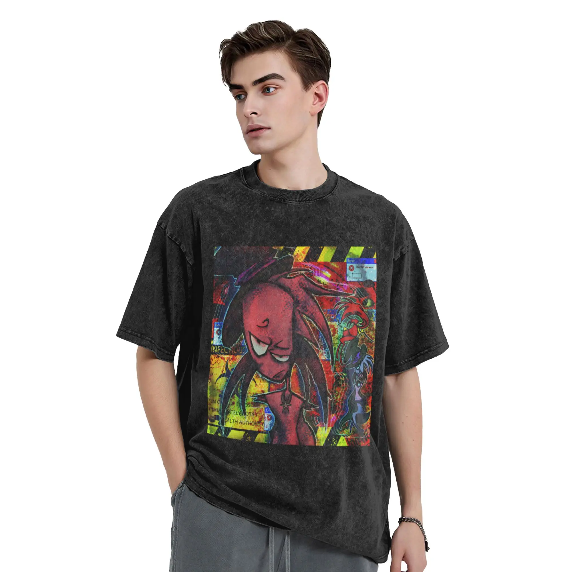 Abstract Character with Grunge Colorful Background Classic Trendy A Vintage Oversized Cotton Unisex T-Shirts
