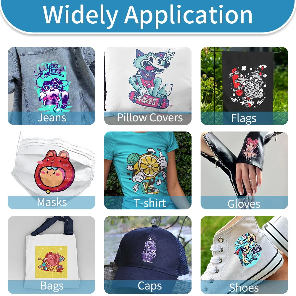 WOWOCUT Holographic DTF Transfer Film A3 75PCS Printable Matte Iron-On Heat Transfer Paper for Dark Light Fabric Sublimation Ink